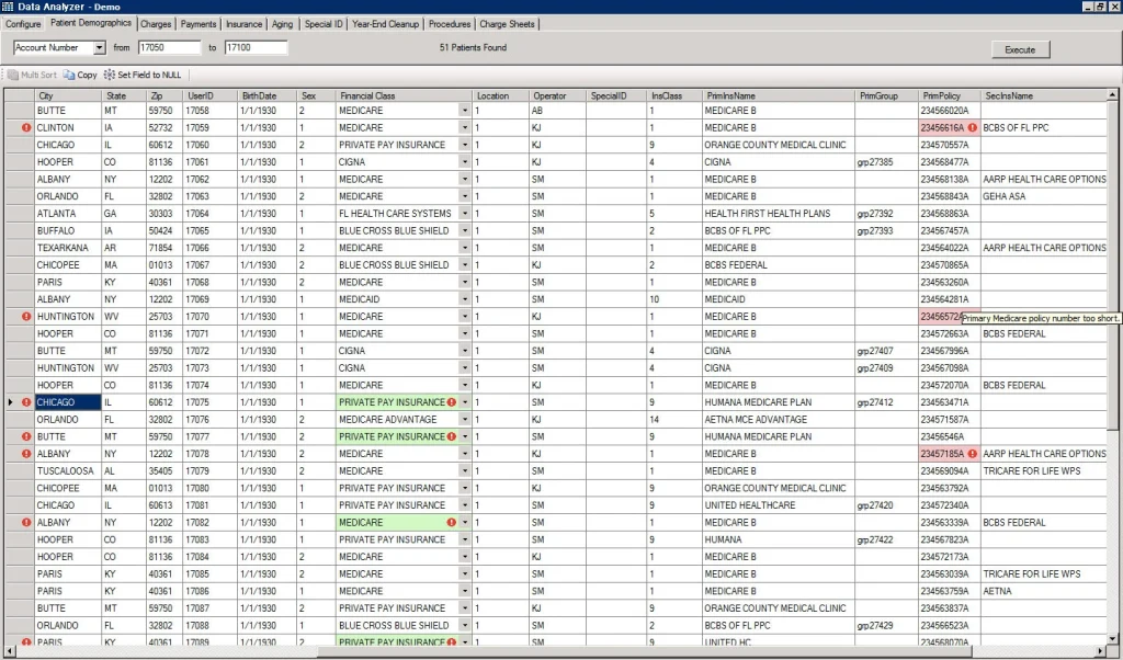 Patient demographics data table.